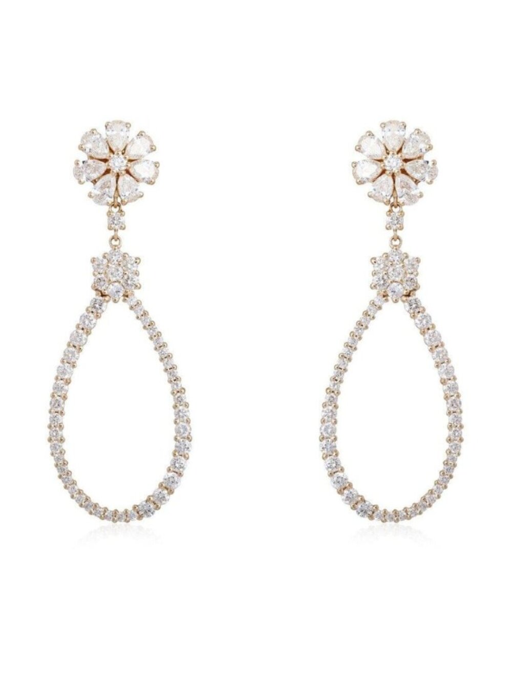 Floral Teardrop 14K (or 18k upon request) Yellow Gold Statement Drop Earrings